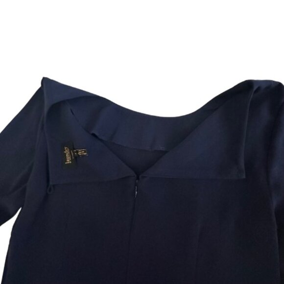 Laundry By Shelli Segal Women's 6 Navy Blue 3/4 Sleeves Midi Crew Neck Dress - Picture 9 of 16